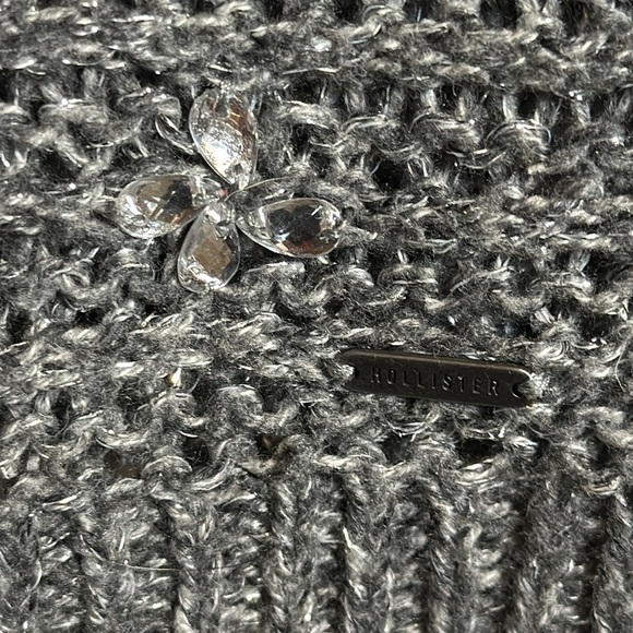 Hollister knit sweater gray with silver metallic thread and crystal gems details - Picture 3 of 9